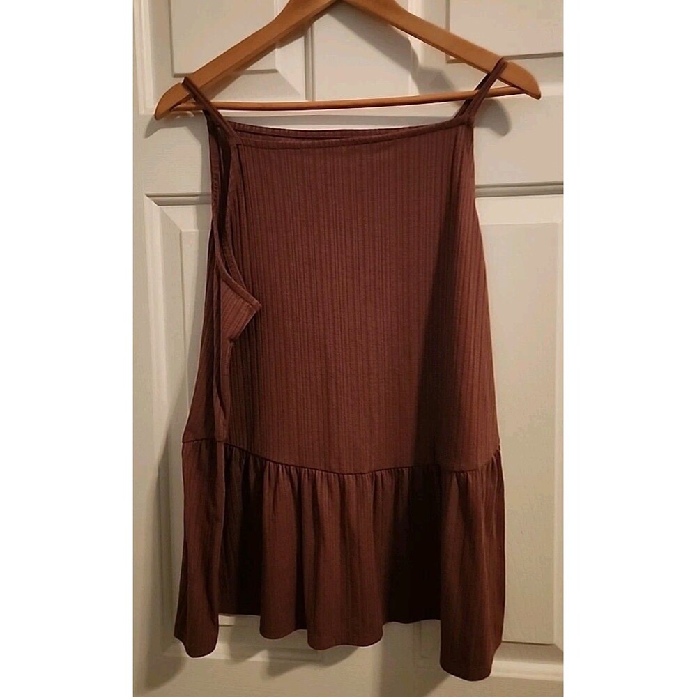 Babydoll XL Tank Mauve Spaghetti Strap Top Pleated Ruffle Flowy Eggplant Tunic - Picture 6 of 7